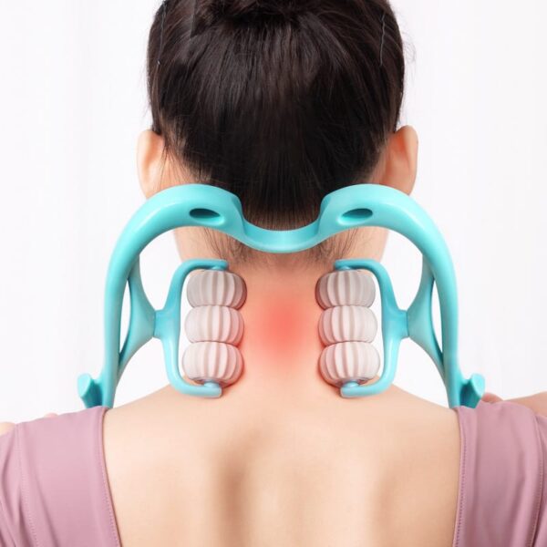 Masajeador de cuello manual multifuncional de seis ruedas, herramienta de masaje con rodillos para aliviar el dolor cervical y de hombros